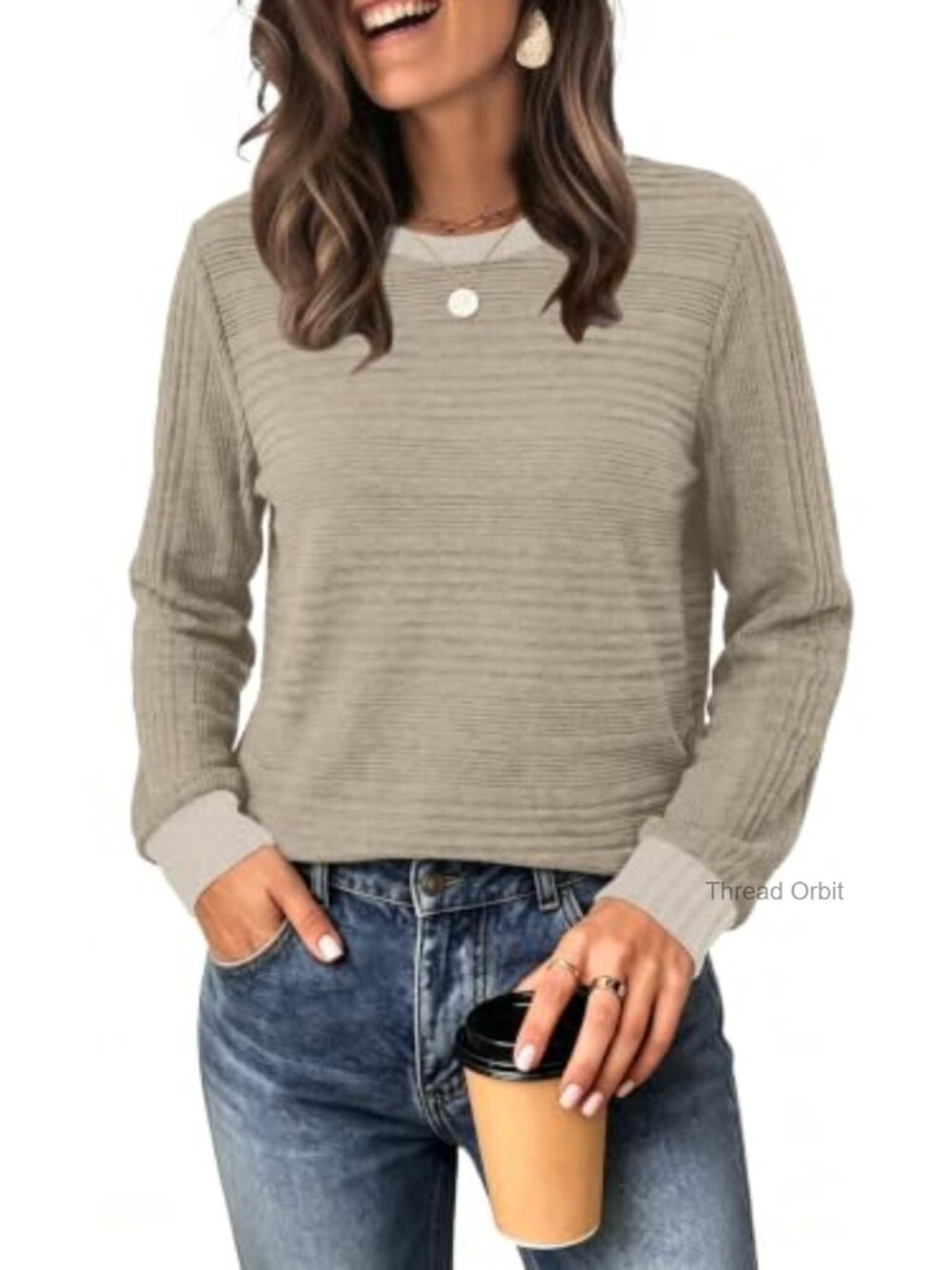 Lightweight Soft Chenille Feel Color Block Crewneck Long Sleeve Tunic Top